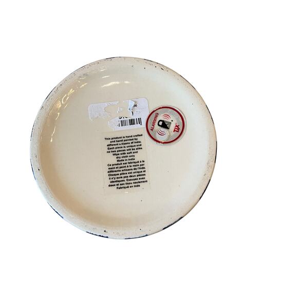 Hand Painted Striped Ceramic Canister w/ Wood Lid Made in India Blue Cream 8" - Picture 12 of 15